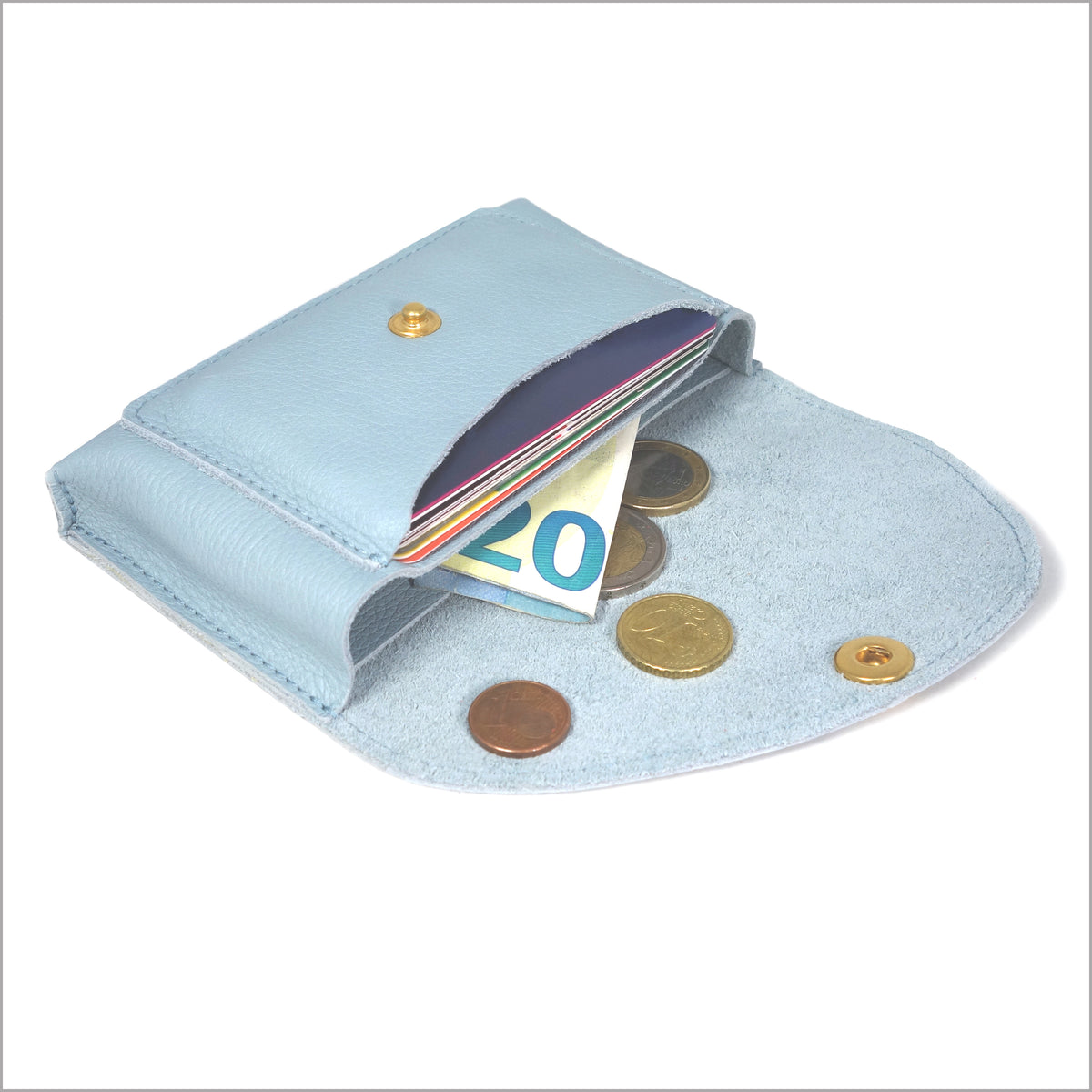 Compagnon porte-monnaie à 3 compartiments en cuir bleu ciel