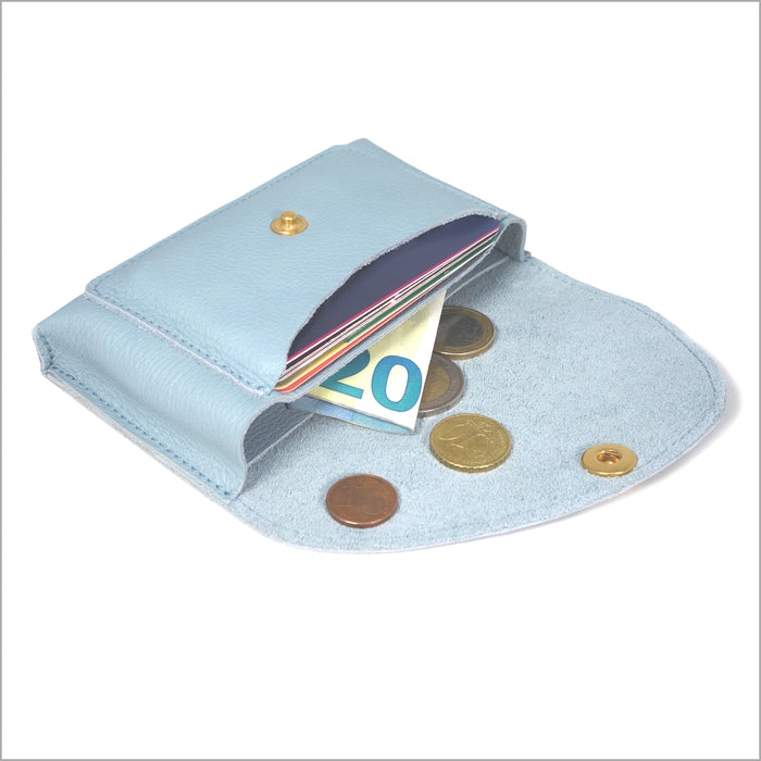 Compagnon porte-monnaie à 3 compartiments en cuir bleu ciel