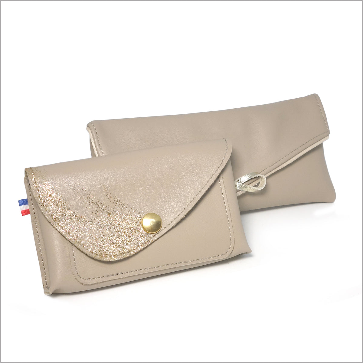 Étui à lunettes en cuir souple beige mastic
