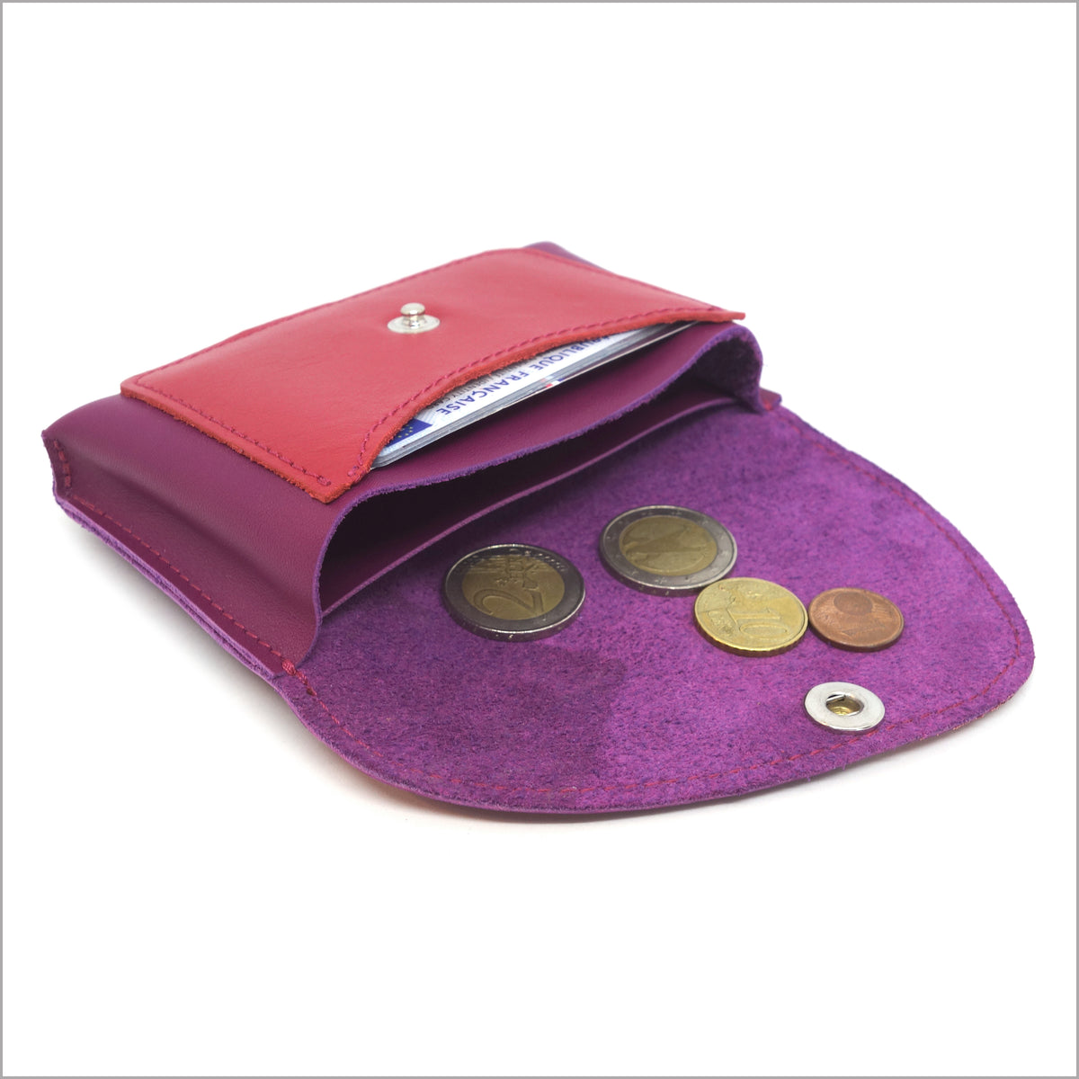 Portefeuille porte-monnaie bicolore violet cassis à 3 compartiments