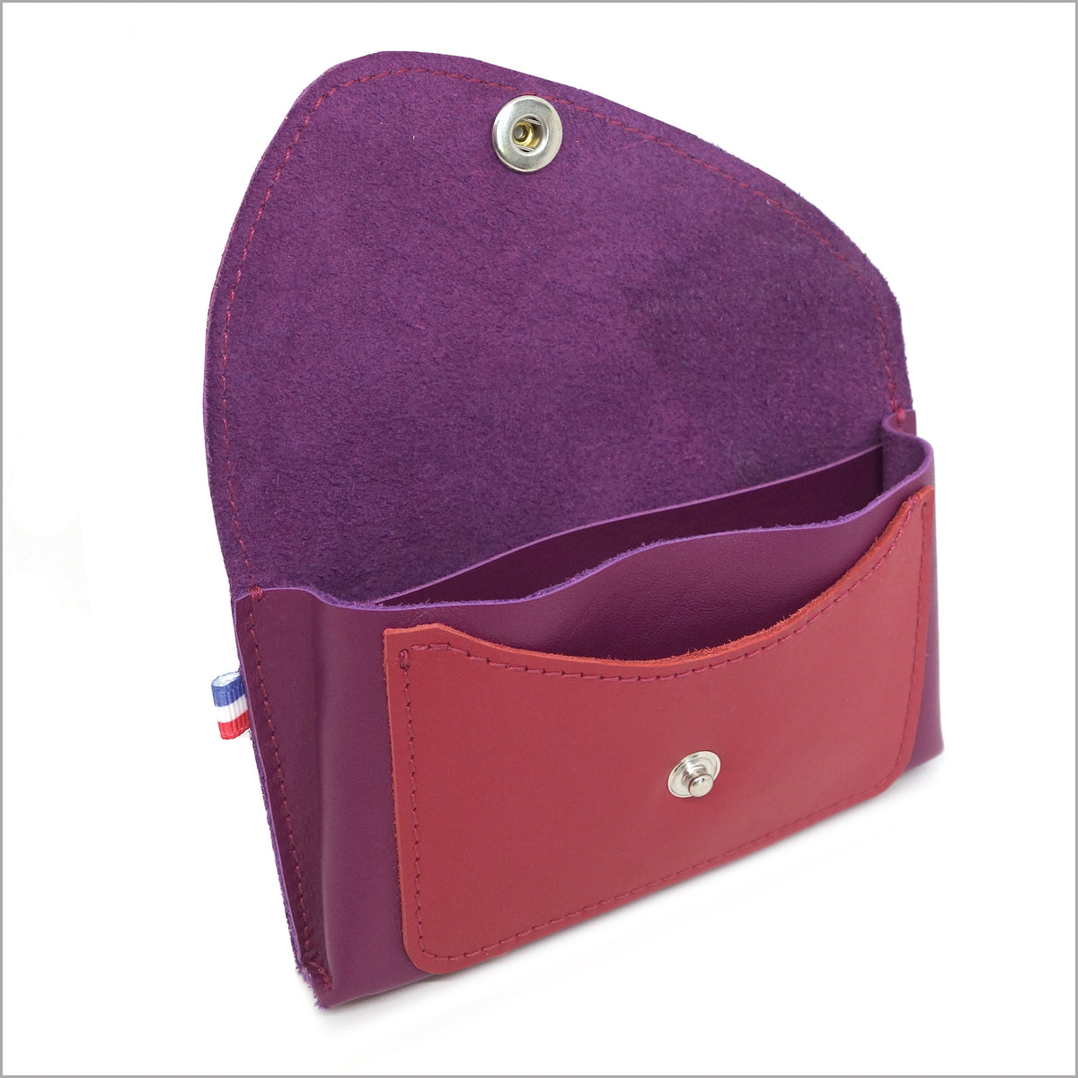 Portefeuille porte-monnaie bicolore violet cassis à 3 compartiments