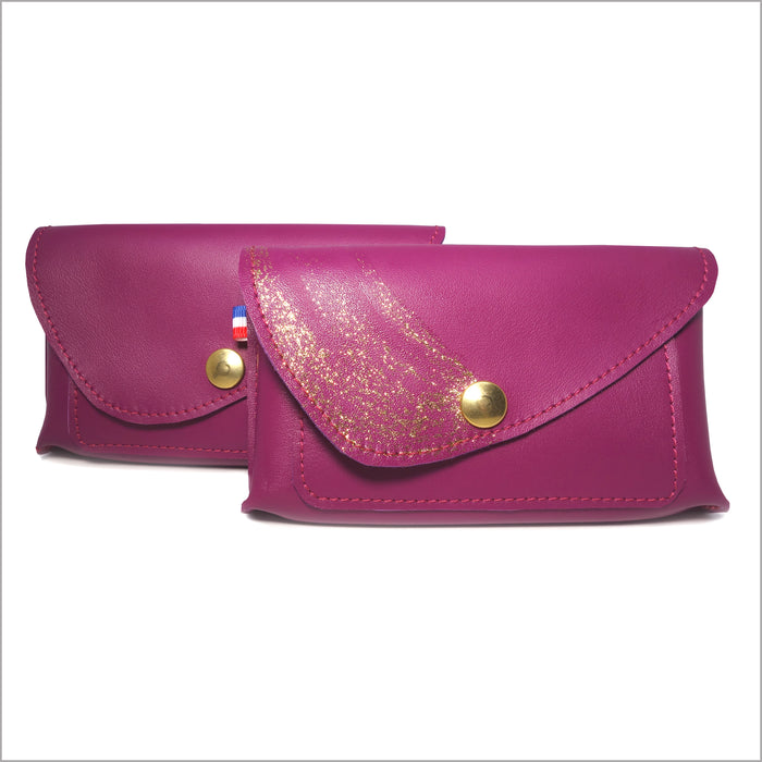 Portefeuille porte-monnaie bicolore violet cassis à 3 compartiments