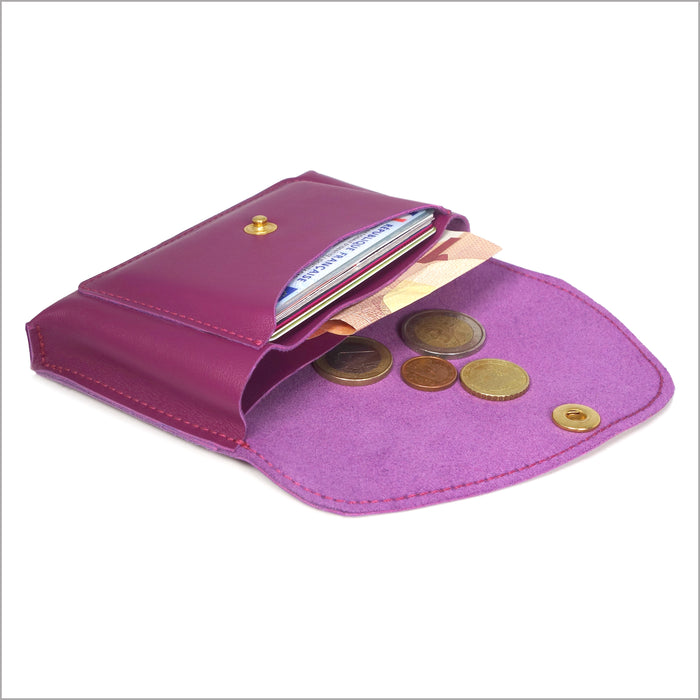 Portefeuille porte-monnaie bicolore violet cassis à 3 compartiments