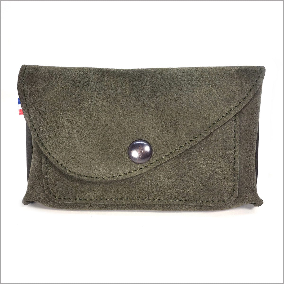 Portefeuille porte-monnaie unisexe cuir velours kaki