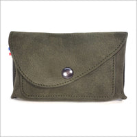 Portefeuille porte-monnaie unisexe cuir velours kaki