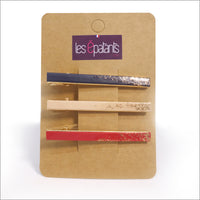 Trio de pinces à cheveux dorées originales en cuir