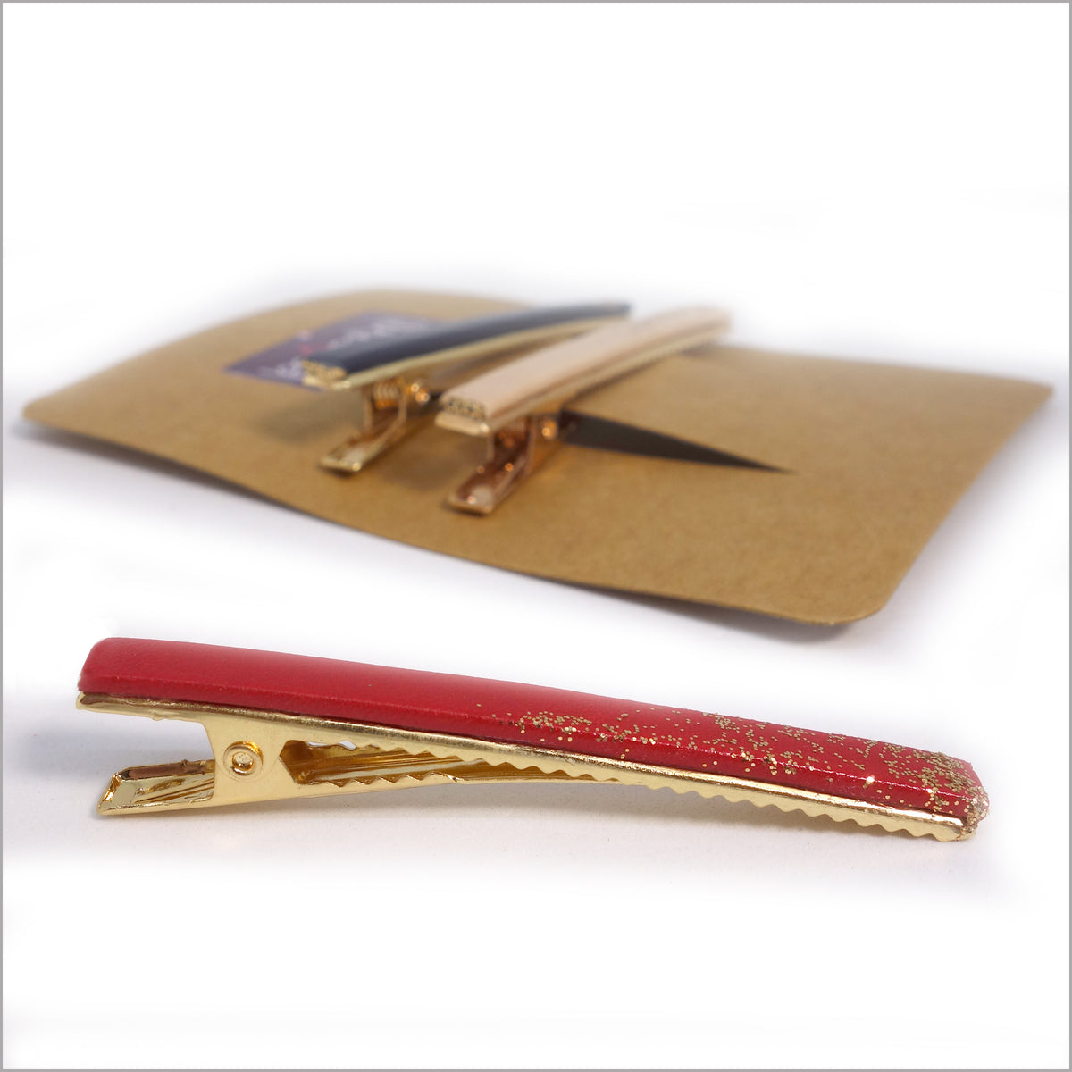 Trio de pinces à cheveux dorées originales en cuir