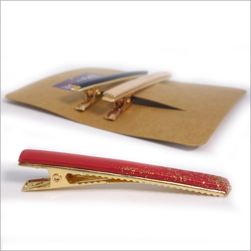 Trio de pinces à cheveux dorées originales en cuir