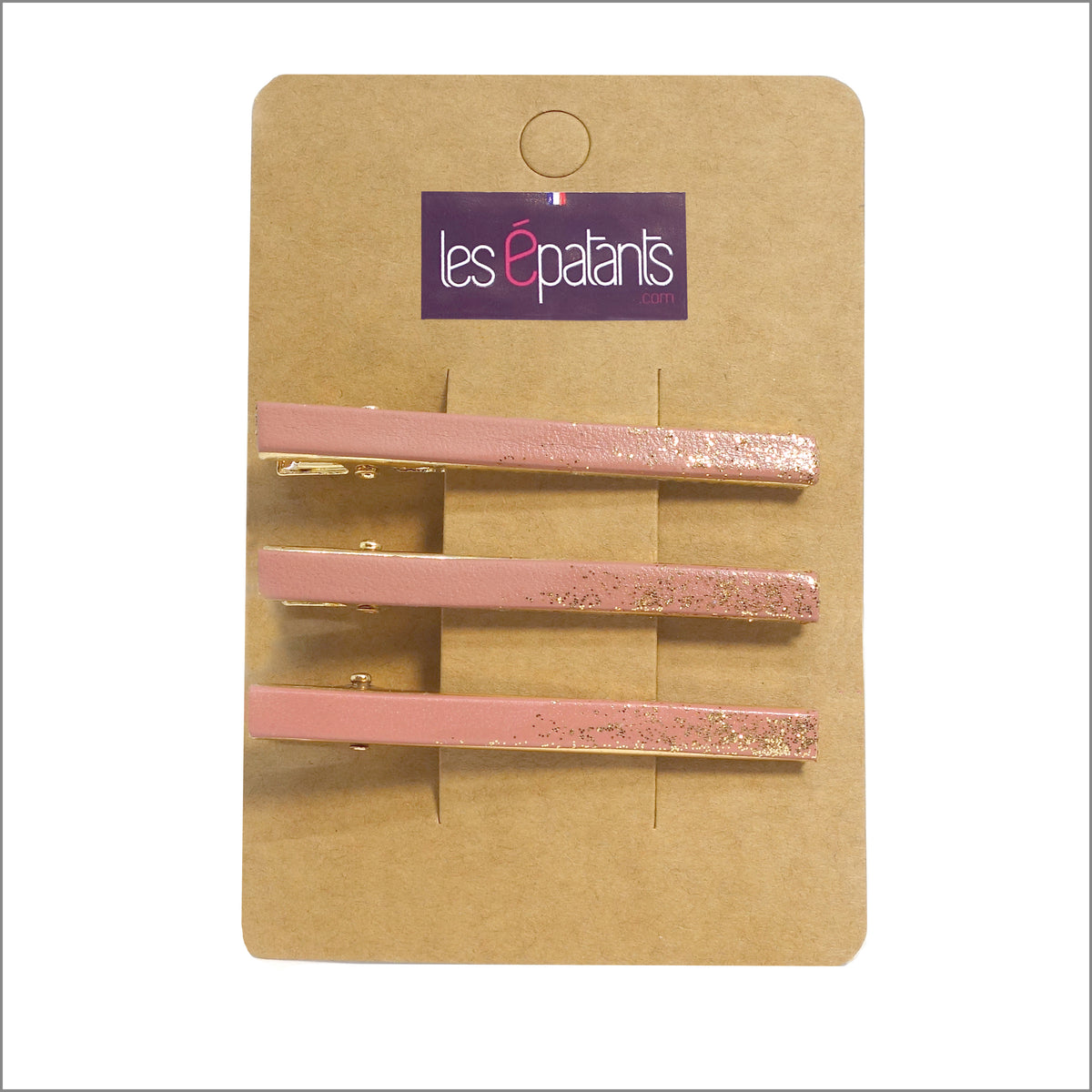 Trio de pinces à cheveux en cuir véritable et paillettes