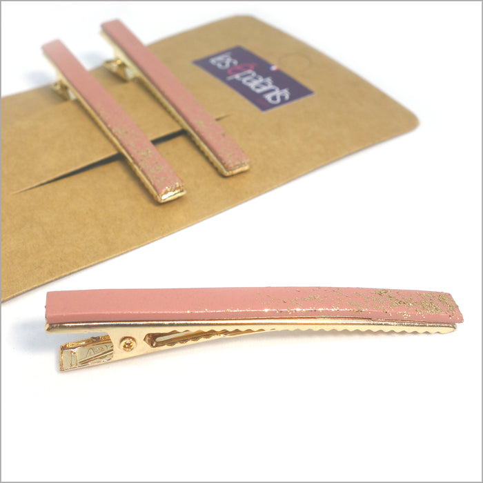 Trio de pinces à cheveux en cuir véritable et paillettes