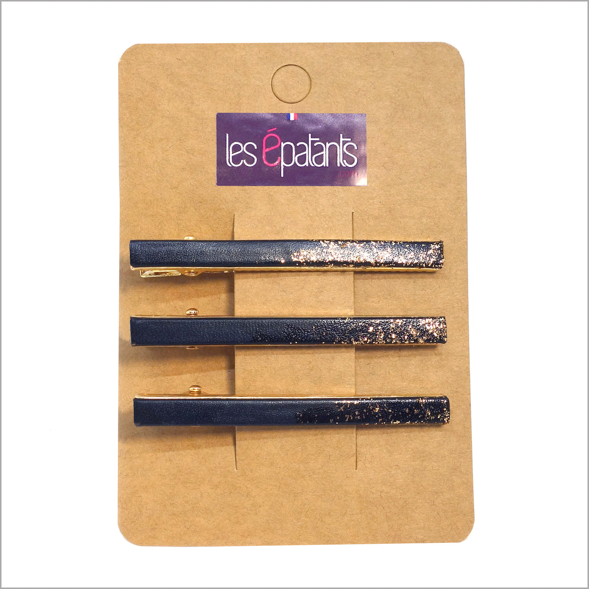 Trio de pinces à cheveux en cuir véritable et paillettes