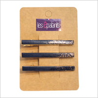 Trio de pinces à cheveux en cuir véritable et paillettes