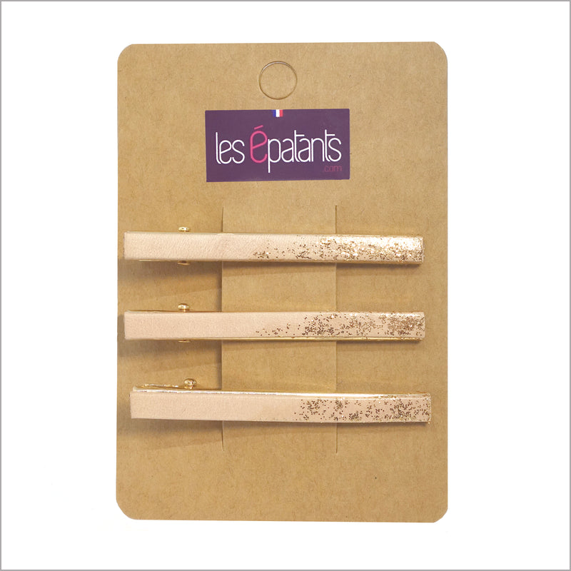 Trio de pinces à cheveux en cuir véritable et paillettes