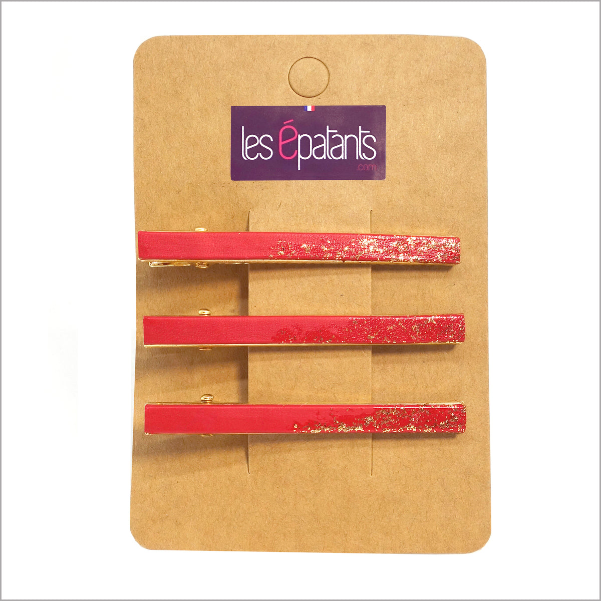 Trio de pinces à cheveux en cuir véritable et paillettes