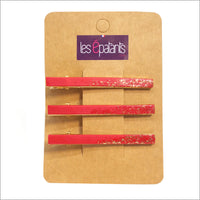 Trio de pinces à cheveux en cuir véritable et paillettes