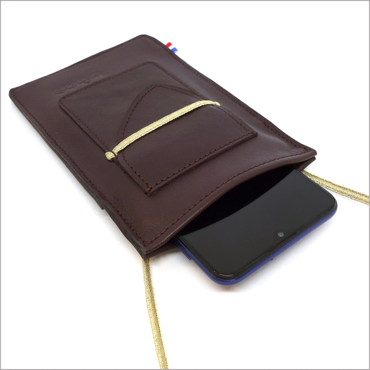 Aubergine burgundy leather portable case with adjustable shoulder strap