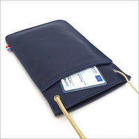 Pochette smartphone en cuir bleu indigo à bandoulière réglable