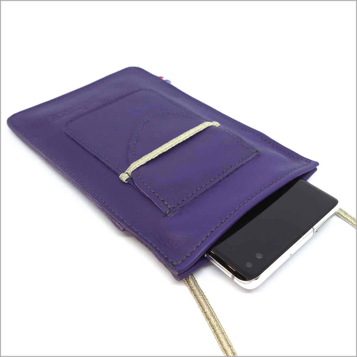Pochette téléphone en cuir violet à bandoulière réglable