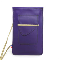 Pochette téléphone en cuir violet à bandoulière réglable