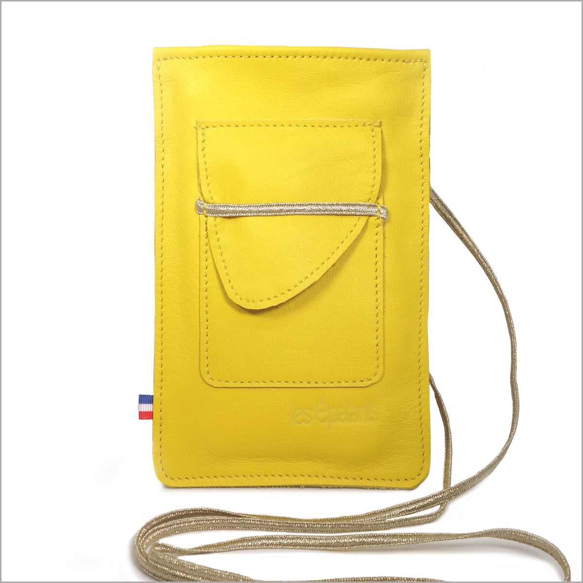 Orange leather phone pouch with adjustable shoulder strap