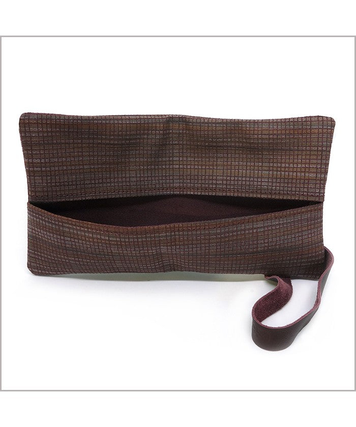 Mask case in plum textured coated canvas and aubergine leather