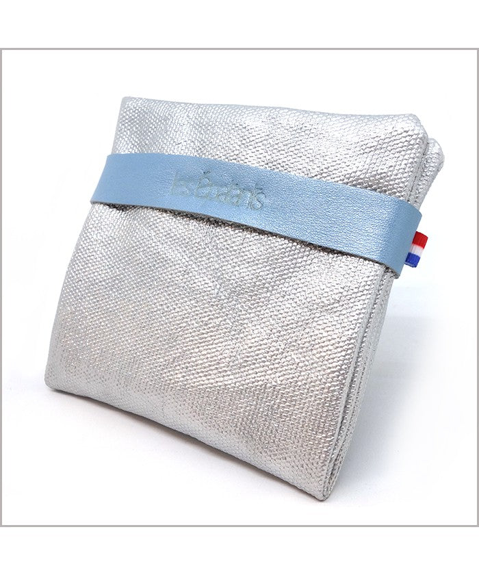 Case for masks in silver coated canvas and pearly blue leather