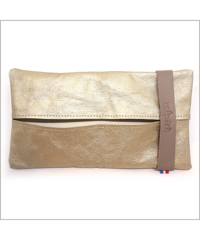 Mask case in champagne coated canvas and mastic leather