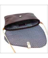 Small adjustable shoulder bag in aubergine and indigo leather
