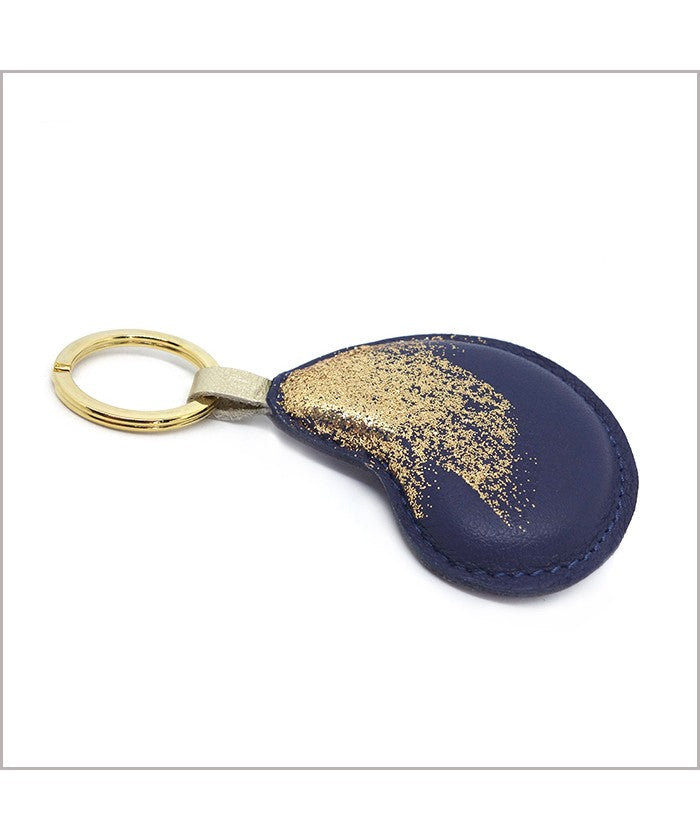 Indigo blue and burgundy leather keychain with sequins