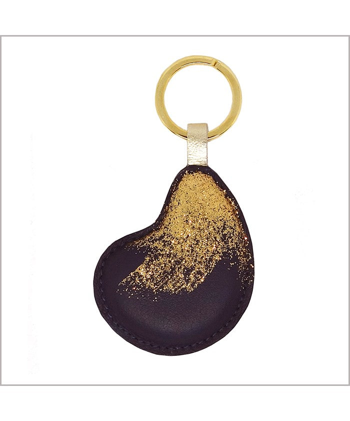 Black leather keychain with sequins