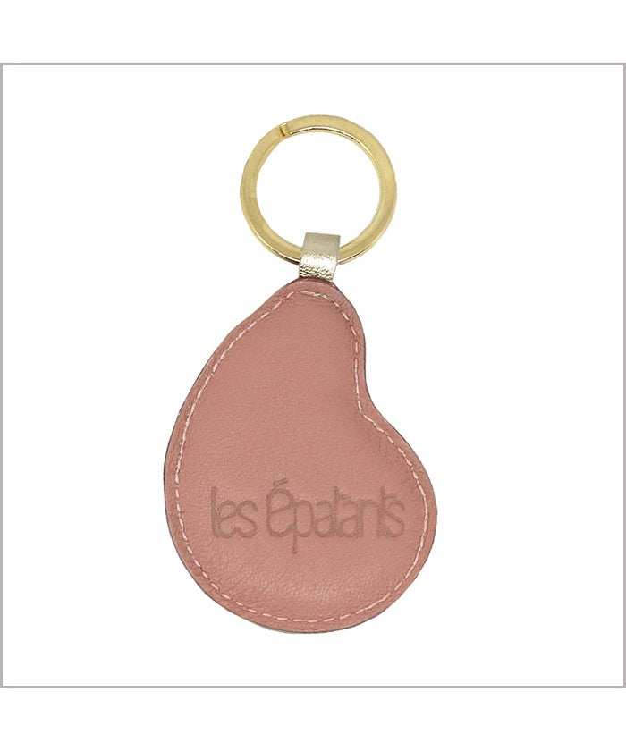 Almond green leather and rosewood keychain with sequins
