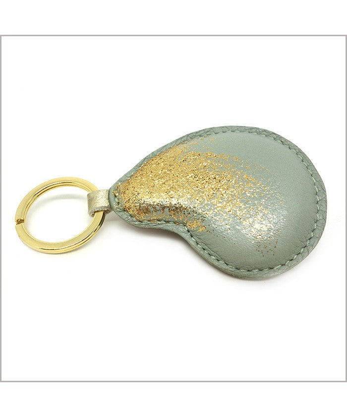 Almond green leather and rosewood keychain with sequins