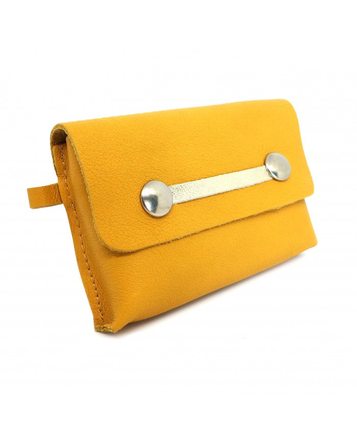 Purse and card holder in golden yellow leather