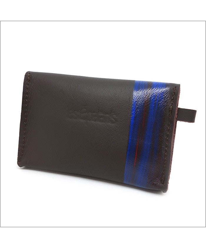 Coin purse and card holder in brown and cobalt blue leather
