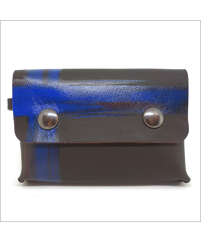 Porte-monnaie et porte-cartes en cuir marron et bleu cobalt