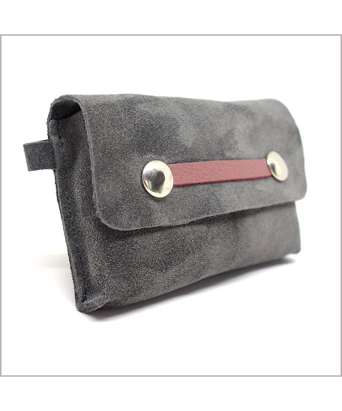 Porte-monnaie et porte-cartes en nubuck gris souris