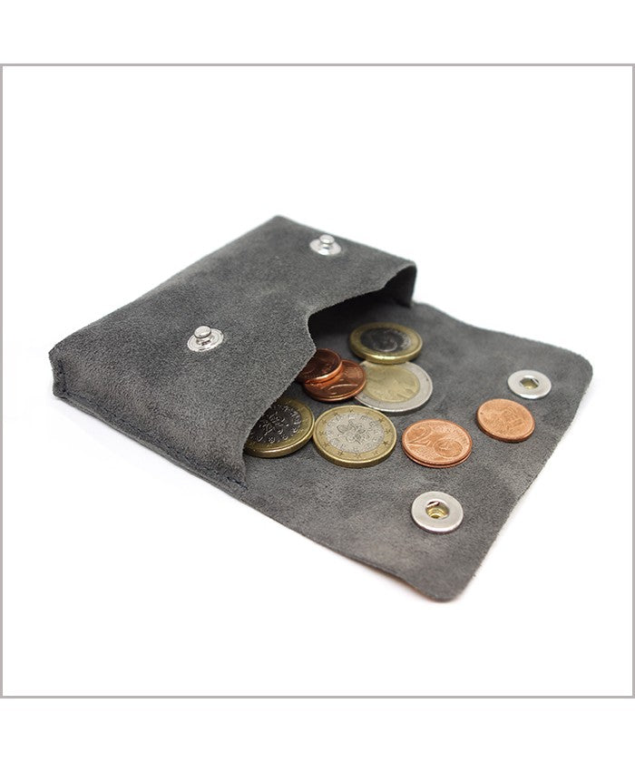 Porte-monnaie et porte-cartes en nubuck gris souris