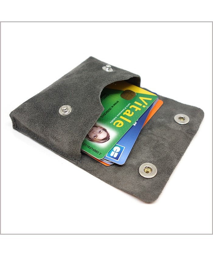 Porte-monnaie et porte-cartes en nubuck gris souris